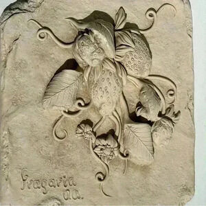 Stunning clay bas relief  wild strawberries wall hanging sculpture